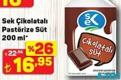 SEK ÇİKOLATALI PASTÖRİZE SÜT 200 ML